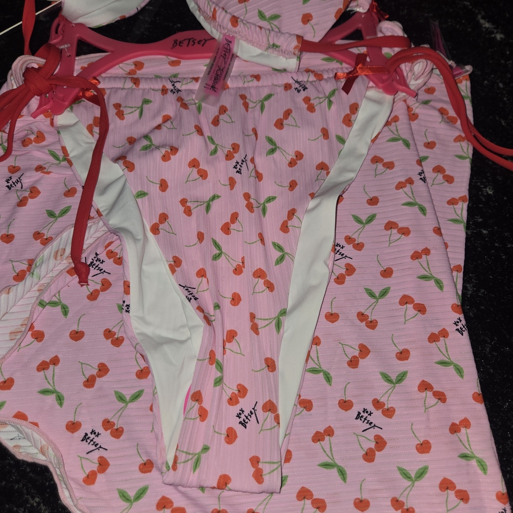 Betsey Johnson Pink Cherry-Print Chemise 3 Piece Set - Picture 3 of 5